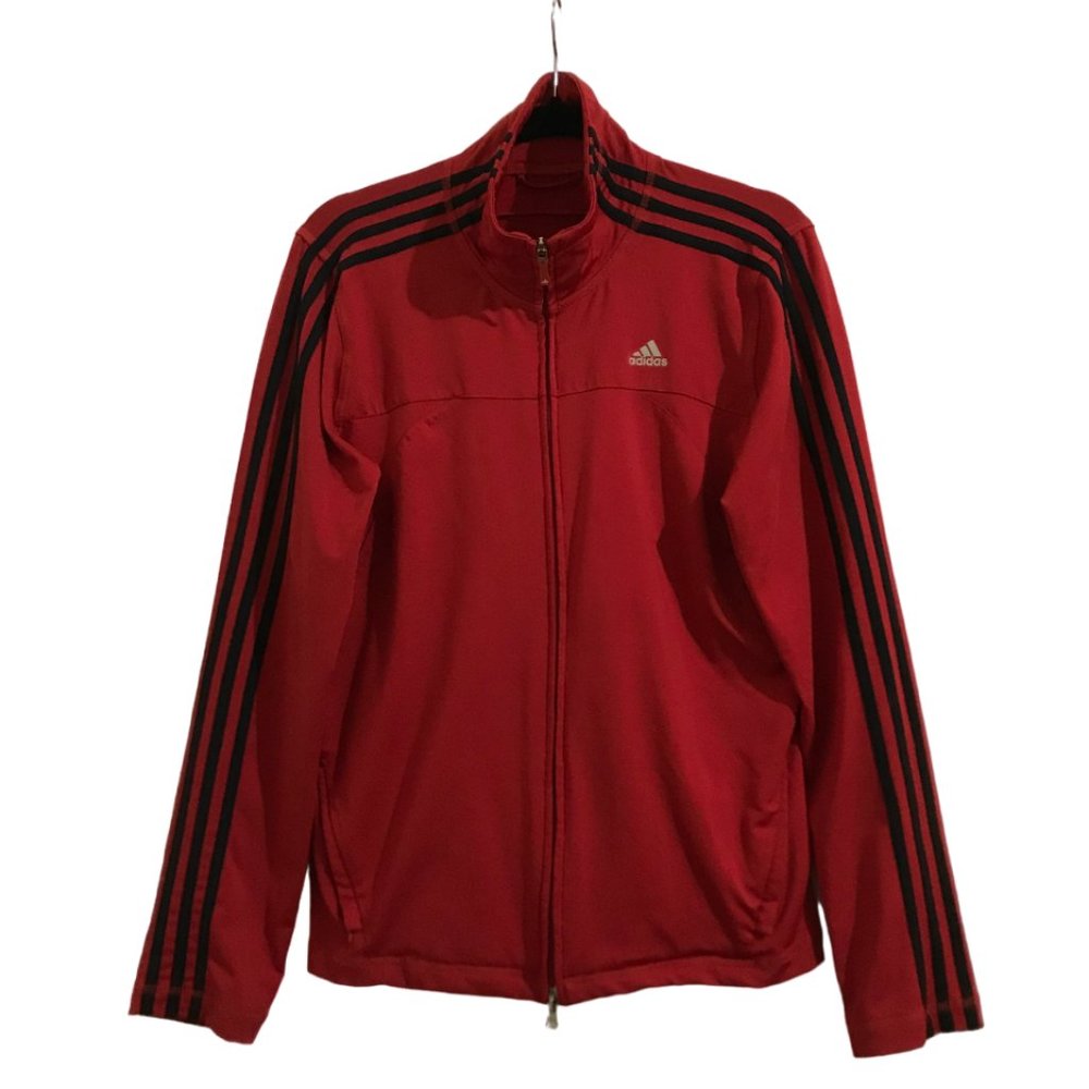ADIDAS Red/Black Stripe Zip Front Activewear Jacket (L)